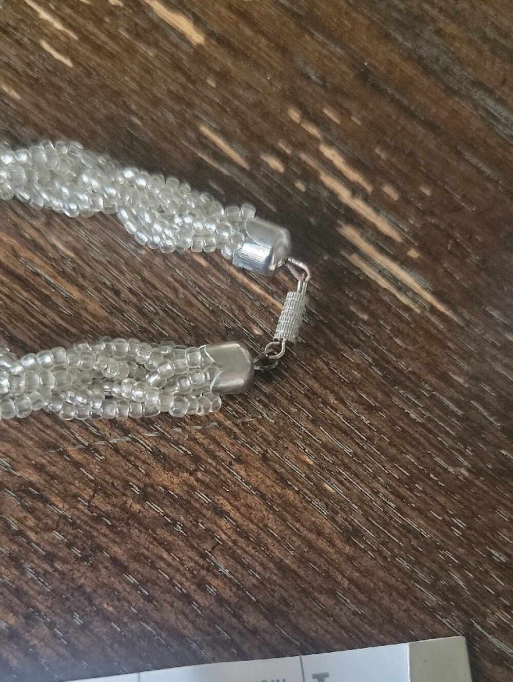 Vintage Beaded Twist Necklace Silvery White Beads - Picture 2 of 3